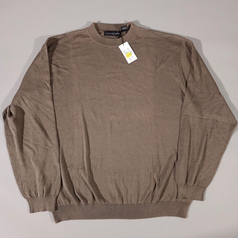 Cotton Reel Sweater Mens XL Brown Silk Cotton Blend Crew Neck Long Sleeve NWT